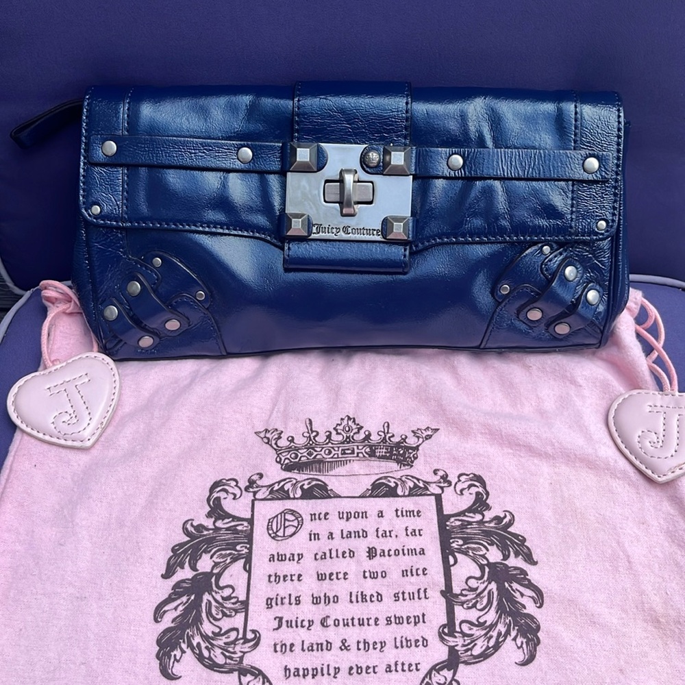 EUC Vintage Juicy Couture Navy Blue Metallic Leather Clutch Wristlet